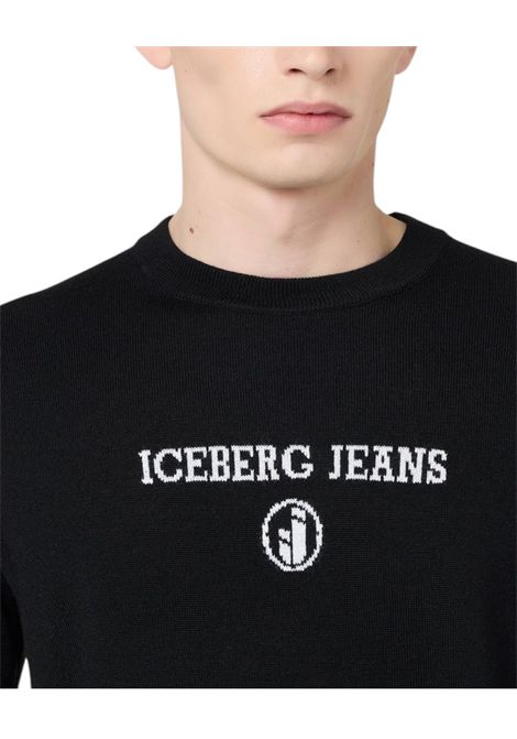 Black crew neck pullover in plain knit with tonal Iceberg logo ICEBERG JEANS | sweaters | A00290089000
